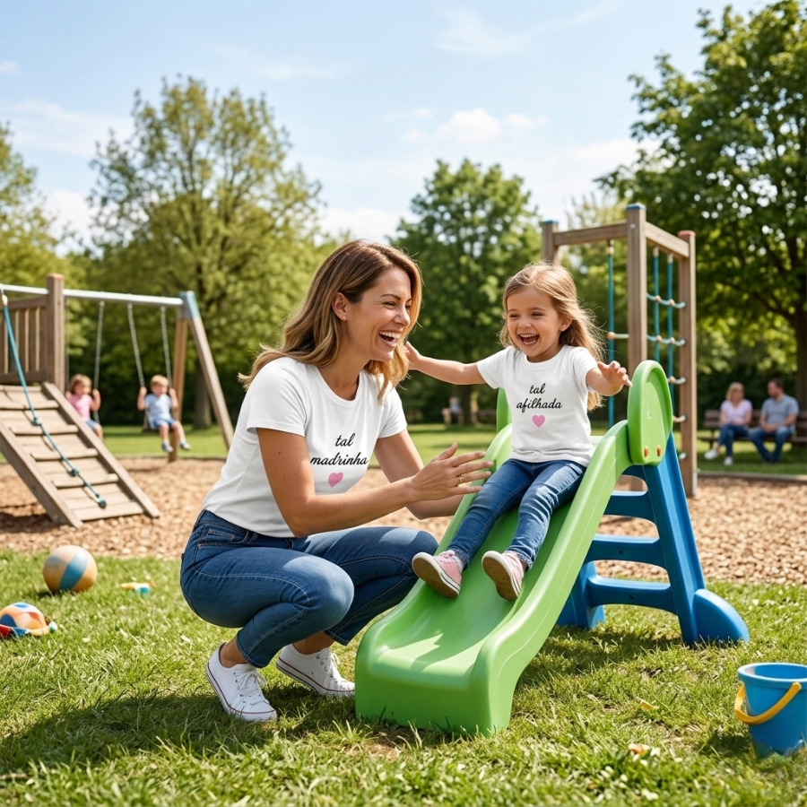 Conjunto T-Shirt "Tal Madrinha e Tal Afilhada" Adulto e Criança