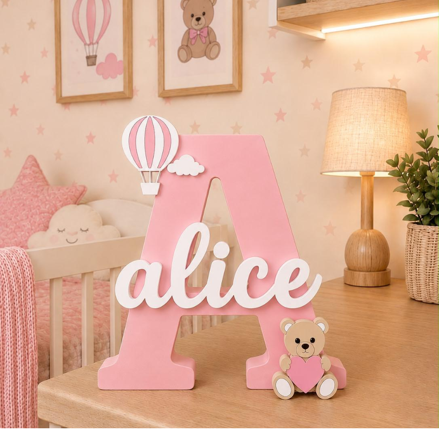 Letra Decorativa com Nome e Ursinho